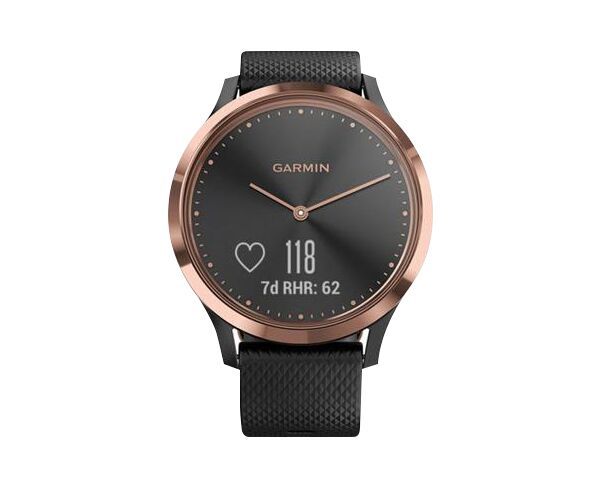 Garmin Vivomove HR Hybrid Rose Gold Watch with Black Band
